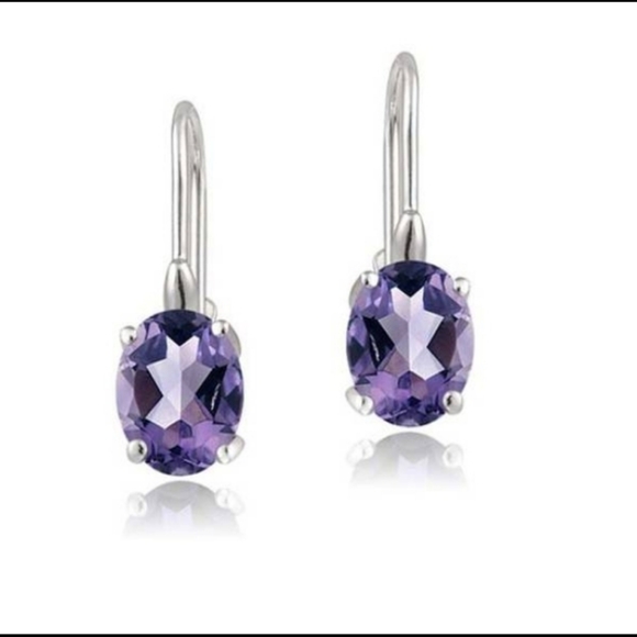 Amethyst 2 CT Genuine 18 kt Gold over Brass Leverback Earrings February … - Picture 3 of 5